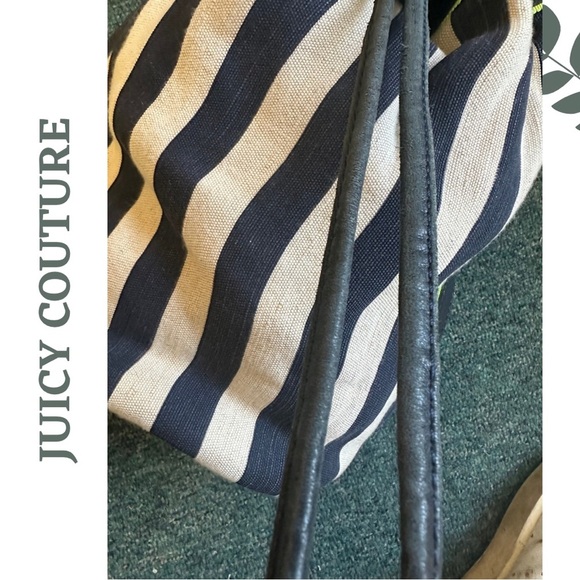 Juicy Couture Bucket Bag Canvas Stripe Nautical Navy White Green Adj Strap - Picture 8 of 10